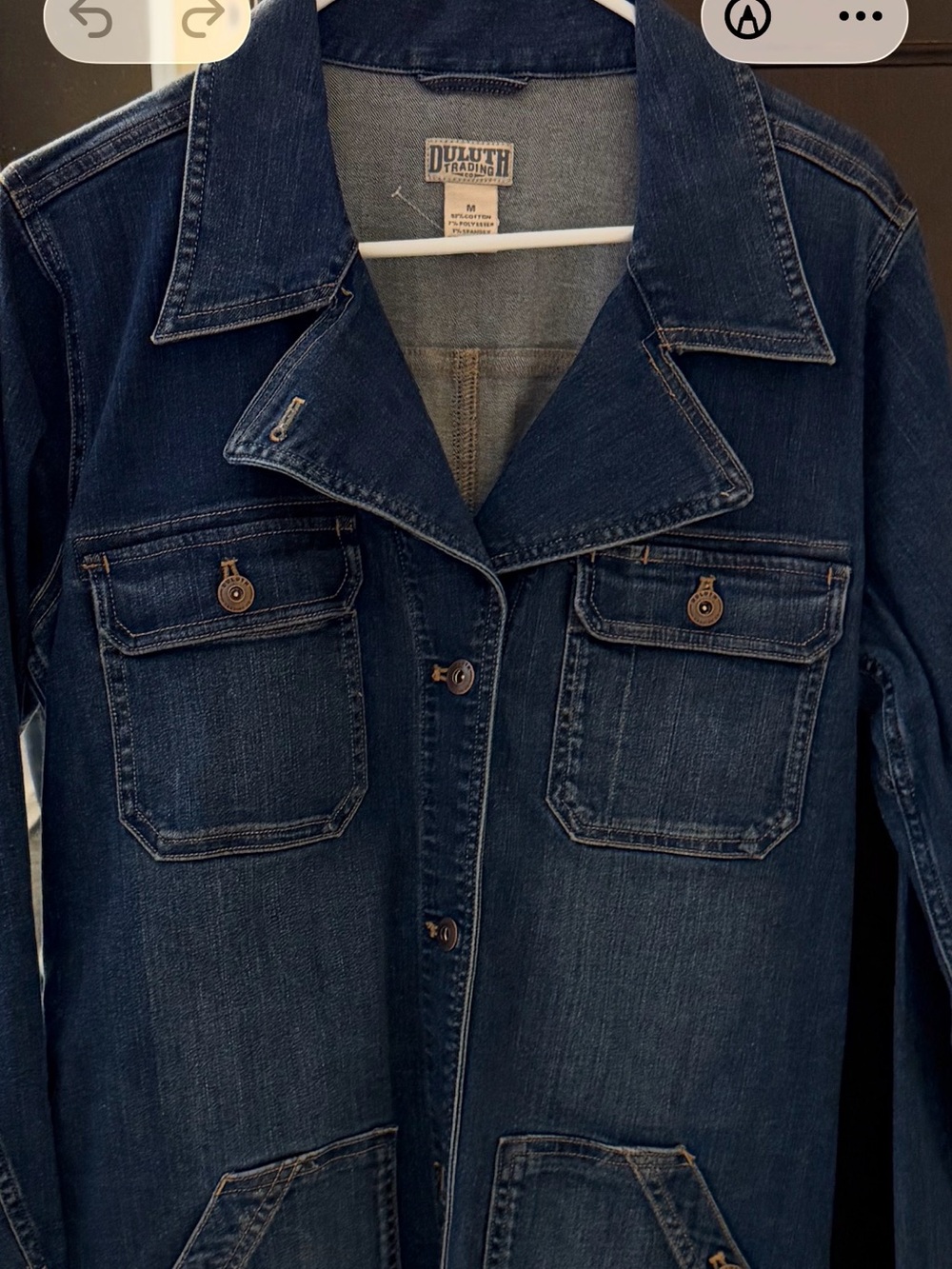 Duluth Trading Co Dark Indigo Denim Jacket with Chest Pockets